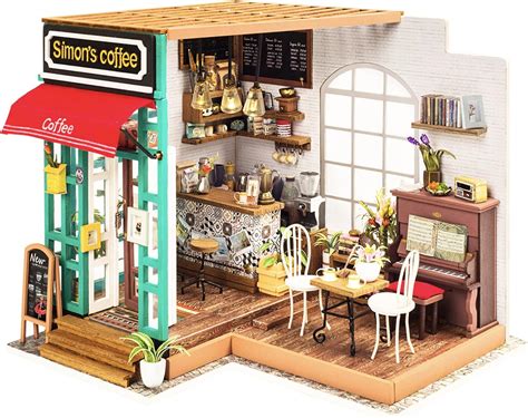 Robotime 3d Diy House Kit Cafe House With Led Light Model Making Miniature Woodcraft