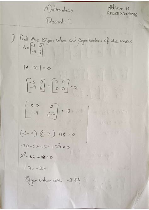 Unit 1 Tutorial Sheets Calculus And Linear Algebra Studocu