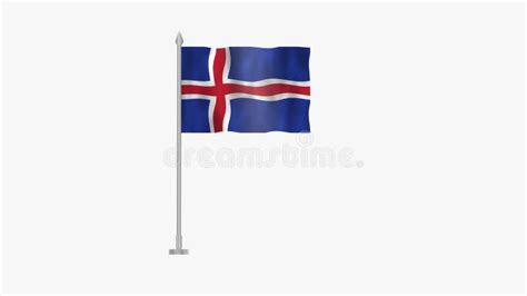 Pole Flag Of Iceland Iceland Pole Flag Waving In Wind On White