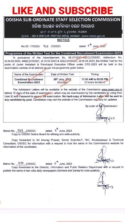 Osssc Peo And Ja Exam Date Out Notification 2023 Shorts Youtube