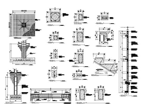 Column Plan Elevation With Its Foundation And Stair Elevation