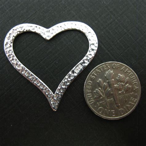 Sterling Silver Hammered Heart Charm Large Heart Pendant By Mm