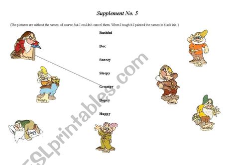 English Worksheets Snow White And The Seven Dwarfs Supplement No5