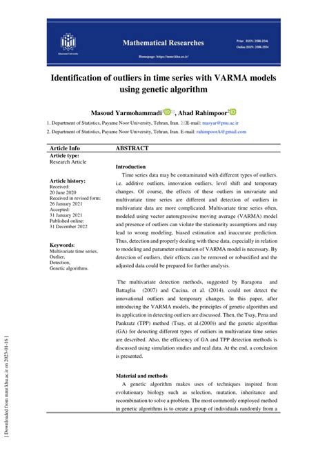 Pdf Identification Of Outliers In Time Series With Varma Models Using