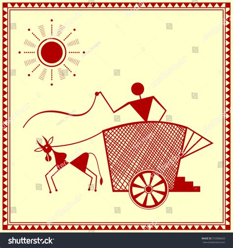 Indian Tribal Painting Warli Painting Bullock เวกเตอร์สต็อก ปลอดค่า