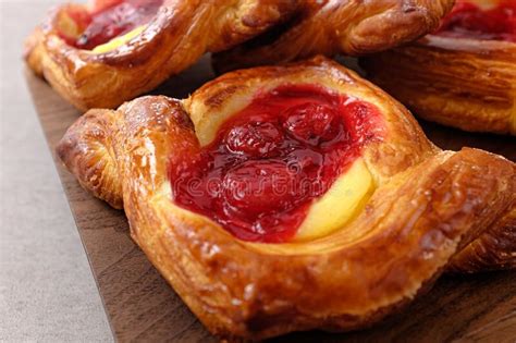 Sweet Bread Cherry Danish Pastry With Fruit Stock Photo Image Of