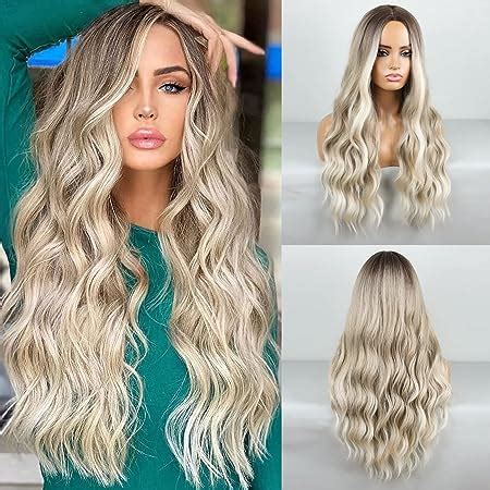 Amazon GNIMEGIL Long Curly Wavy Wig For Women Ombre Blonde Wig