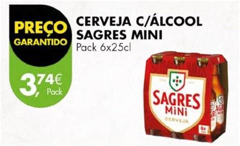 Promoção CERVEJA C ÁLCOOL SAGRES MINI Pack 6x25cl em Pingo Doce