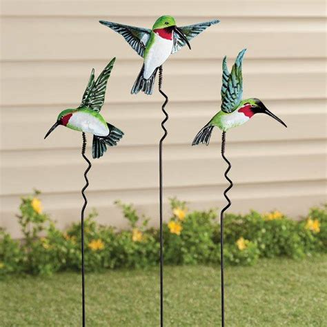 Metal Hummingbird Yard Stake Lawn Planter Garden Decor