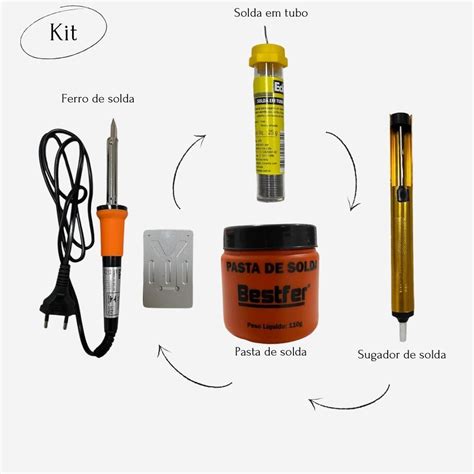 Kit Ferro De Solda Soldar Soldador W Estanho Suporte Homologado