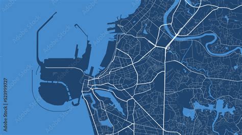 Detailed vector map poster of Colombo city, linear print map. Blue ...