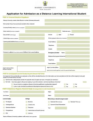 Fillable Online Massey Ac Distance Education Application Form Massey