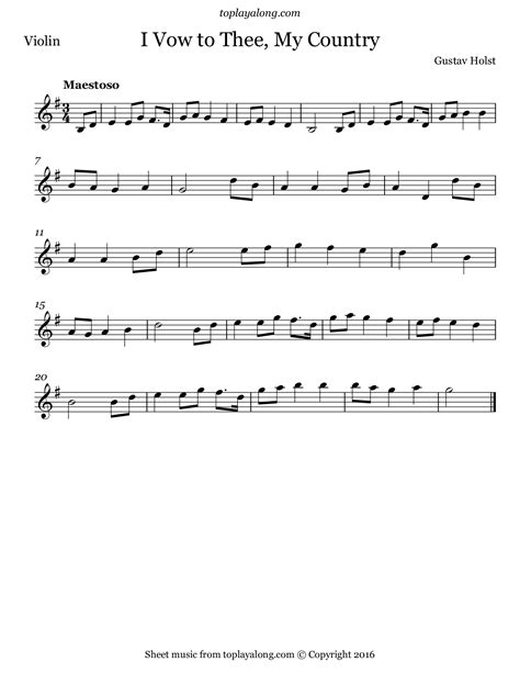 Free Violin Sheet Music For I Vow To Thee My Country By Holst With