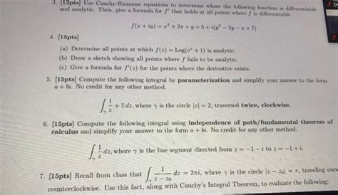 Solved Dy 3 12pts Use Cauchy Riemann Equations To