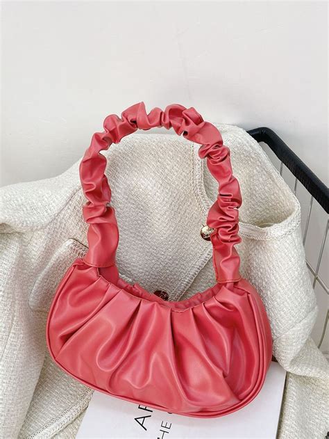 Pink Pu Leather Plain Ruched Bag Women Bags Women Bags Pu Leather Snaps Ruching Bag Lady