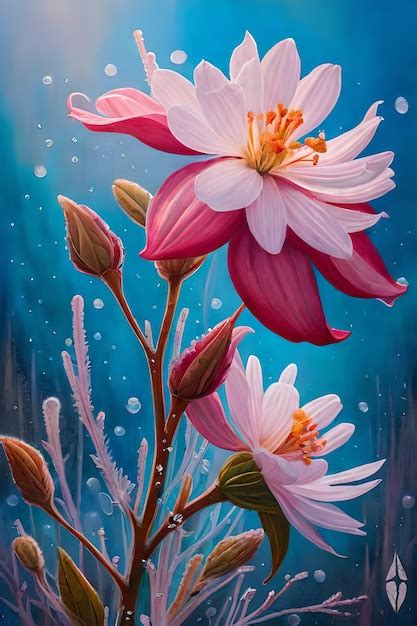 Premium AI Image | A painting of flowers with the water drops on them