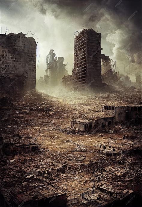 Premium Photo A Postapocalyptic Ruined City Destroyed Buildings