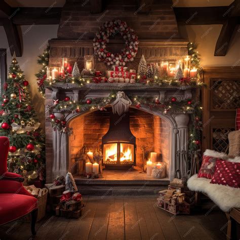 Premium AI Image | Christmas Decorated Country House with Fireplace