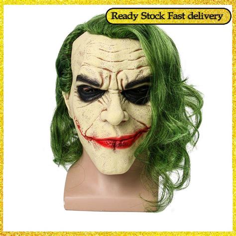 Halloween Joker Mask Cosplay Horror Scary Clown Mask With Hair Wig