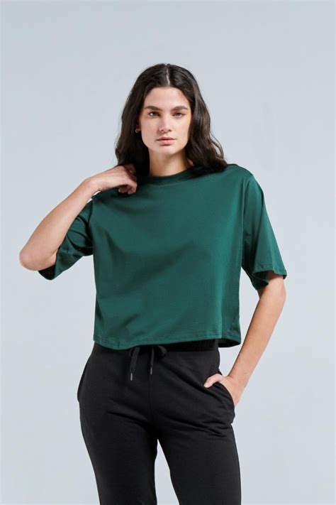 Camiseta Unicolor Oversize Crop Top Con Manga Corta