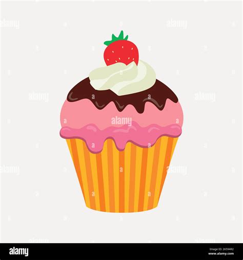 Strawberry Cupcake Clipart Cute Dessert Illustration Vector Stock