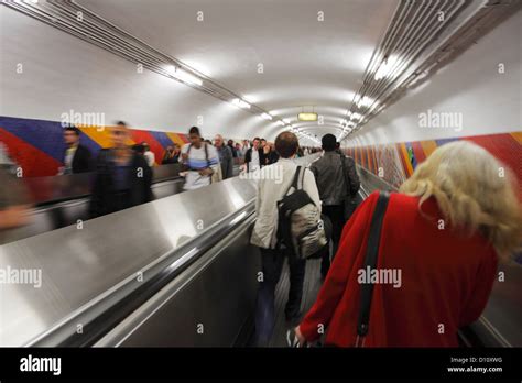 Moving Staircase In A Metro Tunnel Stock Photo Alamy