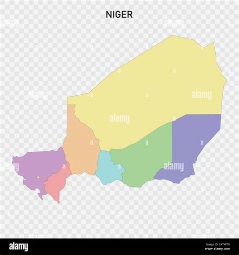 Mapa coloreado aislado de Níger con las fronteras de las regiones