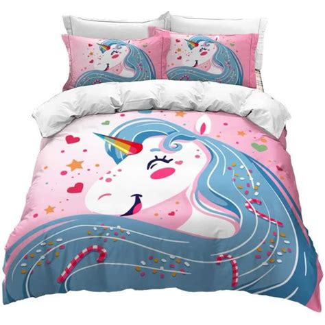 Parure De Lit 3D Cartoon Licorne Parure De Lit Enfant Fille Housse De