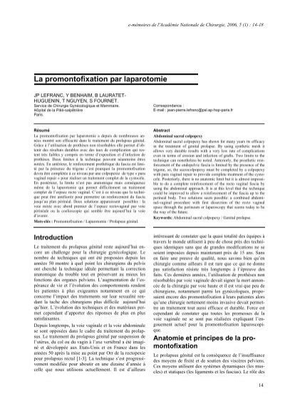 La Promontofixation Par Laparotomie Acad Mie Nationale De