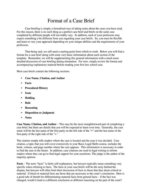 Law School Case Brief Template Pdf Template