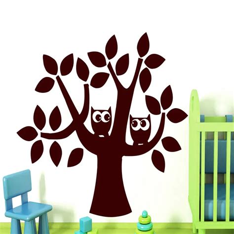 Zooyoo Two Owls In The Tree Wall Sticker Children Bedroom Vinyl