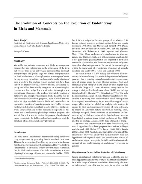 (PDF) The Evolution of Concepts on the Evolution of Endothermy in Birds ...