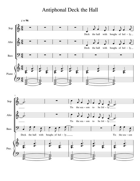 Antiphonal Deck The Hall Piano Sheet Music For Piano Mixed Quartet