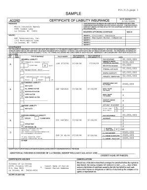 Fillable Online BCertificateb Of Insurance Sample Form Diocese Of La