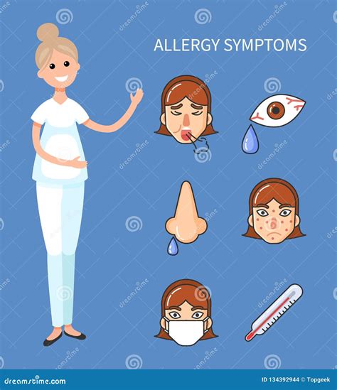 Allergy Symptoms of Patient Doctor Showing Results Stock Vector