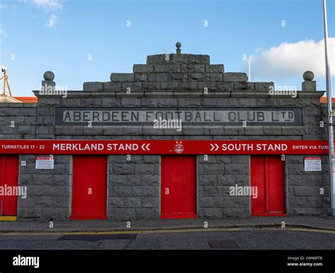 Granite Facade Of The Merkland Road Entrance To The Pittodrie Stadium