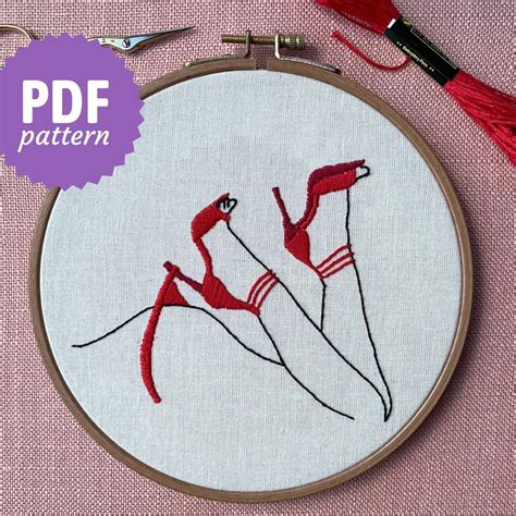 Pumps Erotic Embroidery PDF Pattern Instructions Beginner Friendly Sexy Woman Nude Sexy