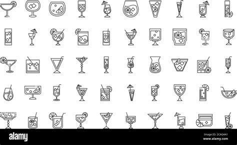 Cocktail Icon Liquor Alcoholic Drinks Beverages Glass Cups Icons Set