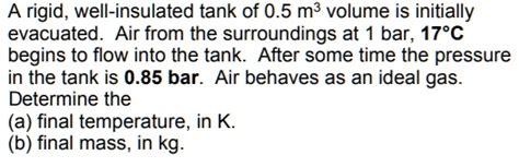 Solved A Rigid Well Insulated Tank Of M Volume Is Initially