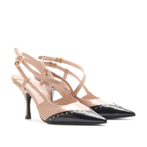 Miu Miu Two Tone Patent Leather Slingback Pumps In Black Lyst