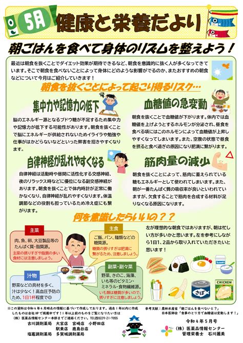 健康と栄養だより「朝ごはんを食べて身体のリズムを整えよう」（2022年5月号） 株式会社医薬品情報センター