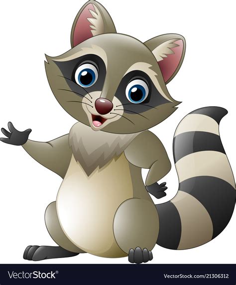 Cute raccoon cartoon waving Royalty Free Vector Image