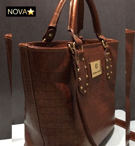 Bolsa Bag Carmen Steffens Couro Croco Conhaque Bolsa de mão Feminina