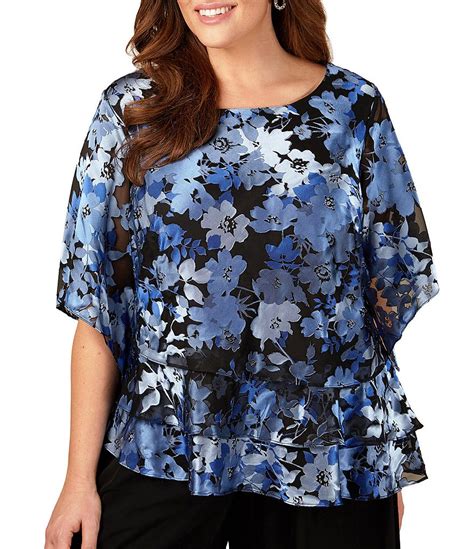 Alex Evenings Plus Printed Chiffon Tiered Blouse Dillards