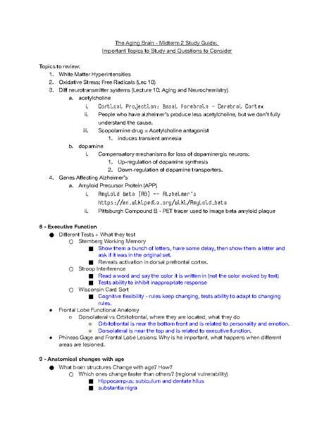 Summary Midterm 2 Study Guide The Aging Brain Midterm 2 Study Guide