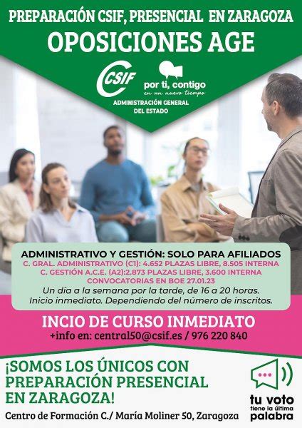 CSIF PREPARA CON CSIF EN ZARAGOZA Y ONLINE OPOSICIONES AGE AUXILIAR