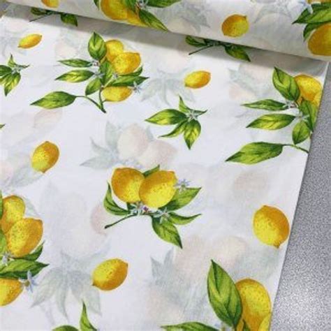 Poplin Cotton Lemon Print Fabrics Etsy