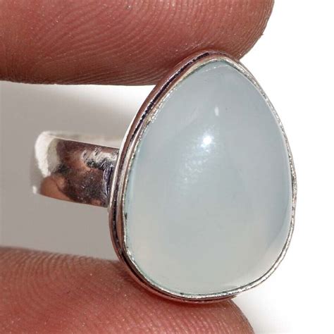 925 Silver Plated Aqua Chalcedony Ethnic Handmade Ring Jewelry US Size