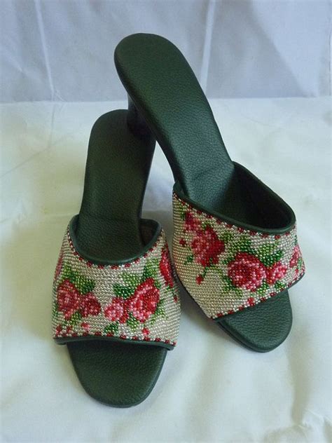 Size 6 Eur 37 24cm Peranakan Nyonya Open Toe Beaded Slippers Kasut