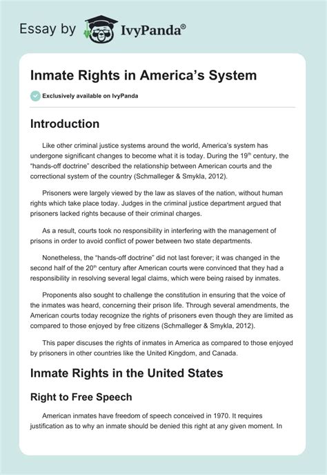 Inmate Rights in America's System - 2231 Words | Research Paper Example